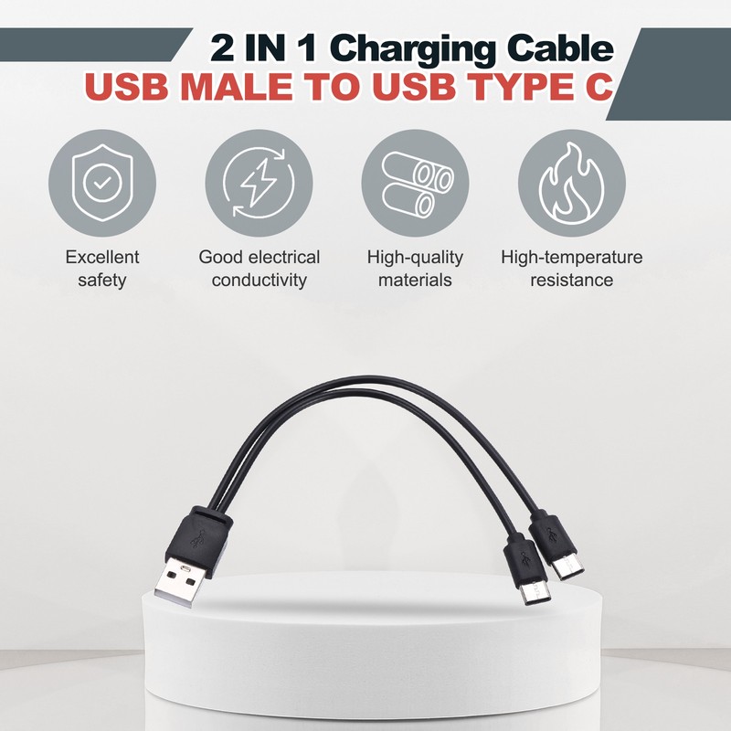 4Pcs Multi Charging Cable, 2 in 1 USB A to USB Type C Splitter 8", Black gallery
