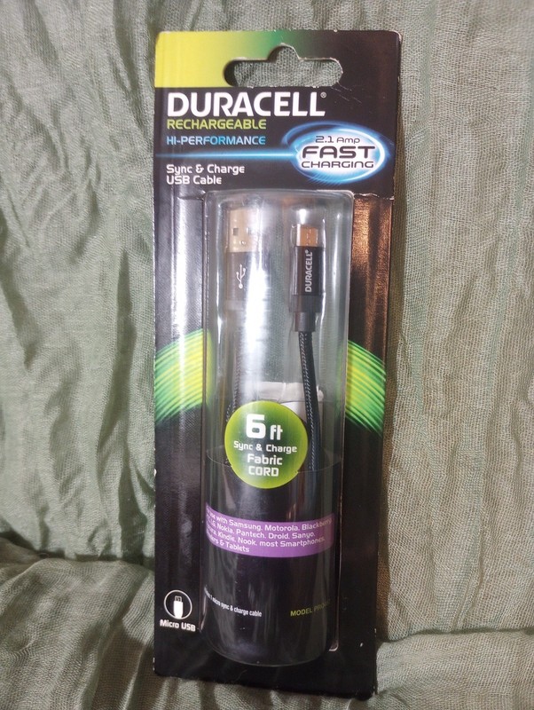 Duracell Sync-And-Charge Fabric 6″ Cable, USB-To-Micro USB in Black – PRO457