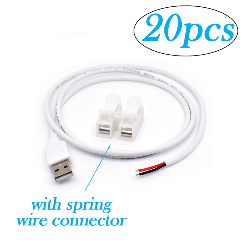 20pcs 20AWG USB 2.0 Male Pigtail Cable 5V 5A 1M/3.3FT 2-Pin Bare Wire Open End