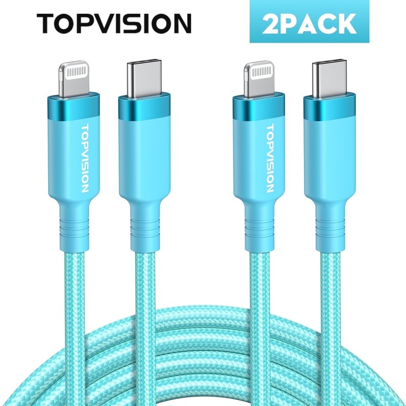 TOPVISION 2x 6FT MFi Certified Lightning Cable Nylon Braided USB A Fast Charging
