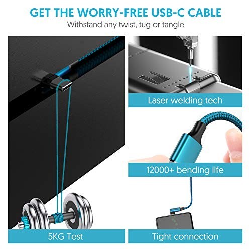 Type C Cable 90 Degrees Right Angle [3-Pack 10Ft] Nylon Braided USB a to USB C F gallery