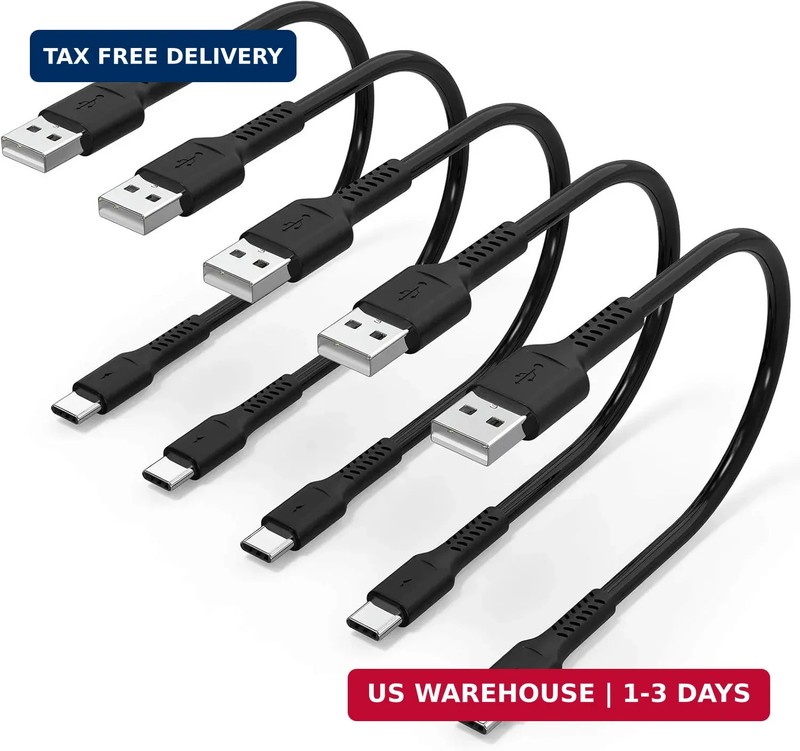 1 Foot Short USB C Cord Fast Charge 5 Pack Durable USB A to USB Type C 3A Fast C