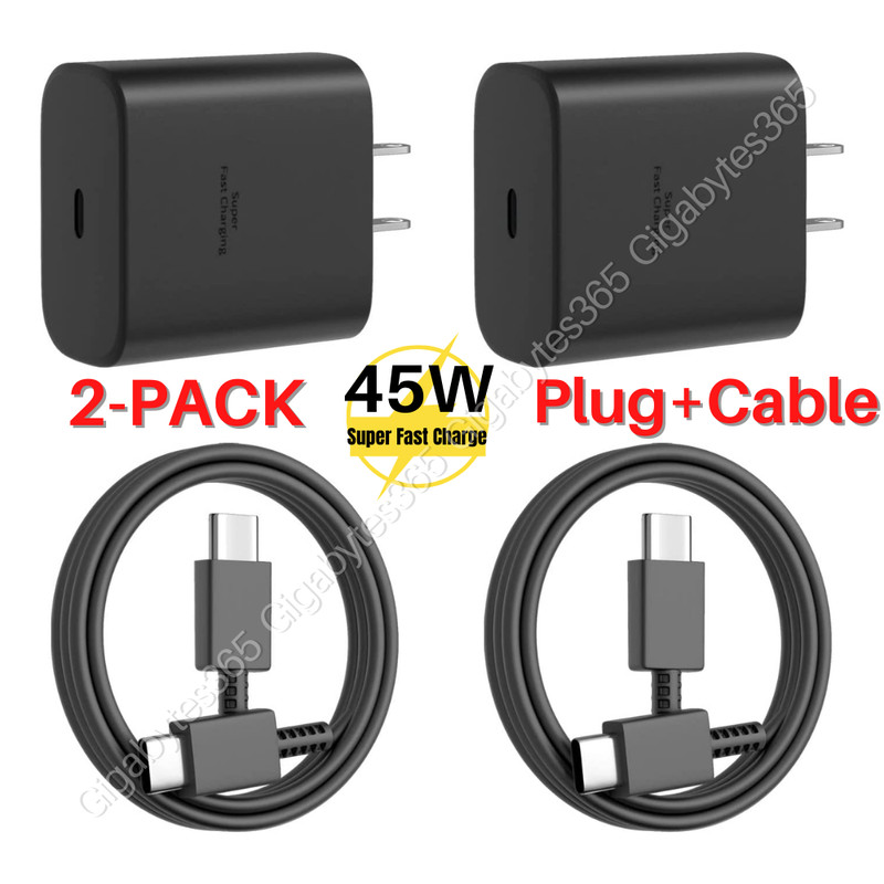 2 PACK 45W USB C Super Fast Wall Charger Type C Cable For Samsung Galaxy S21 S22