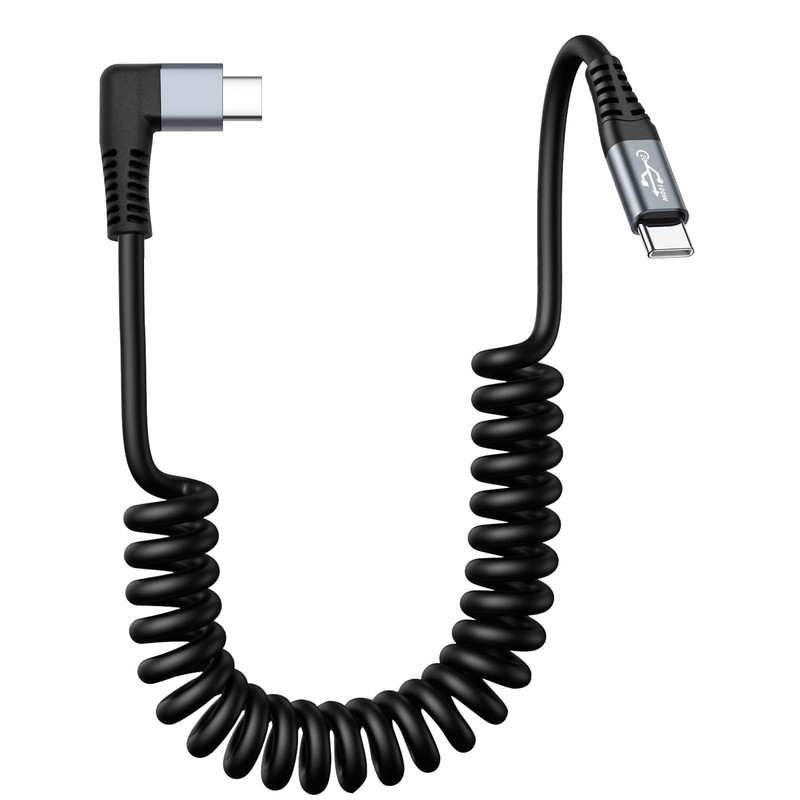 Coiled USB Cable - USB to USB Right Angle Cable for Car 100W 90 Degree -Fast ...