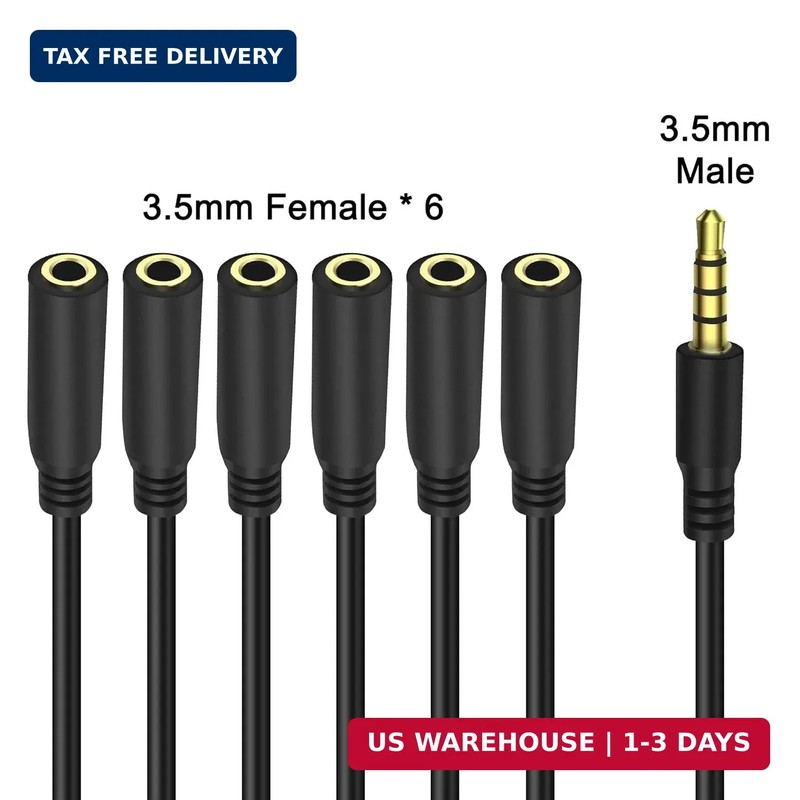 MEIRIYFA 3.5mm Splitter Cable 1 to 6 Ways,1/8 inch 4-Pole/3-Rings TRRS 1 Male to gallery