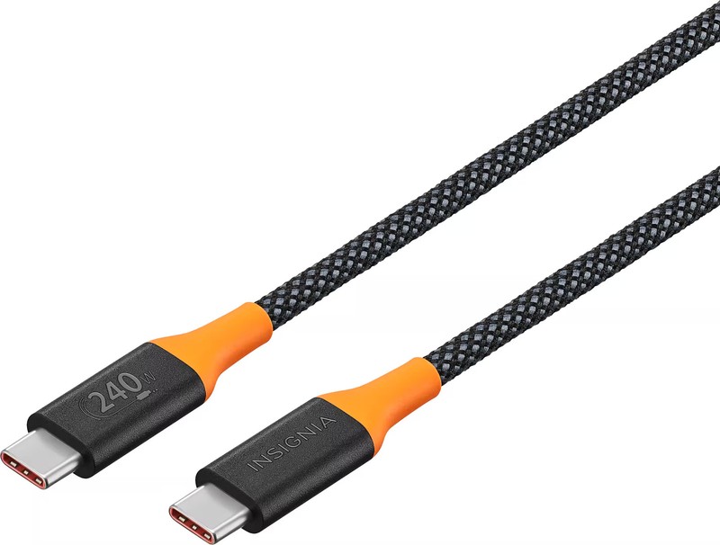 Insignia- 8 ft. 240W USB-C to USB-C Charge-and-Sync Braided Cable – Black