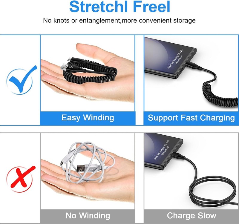 USB to USB C Cable Coiled 3FT Car Charger Cord for iPhone 16e/16/16 Pro/16 Pro M gallery
