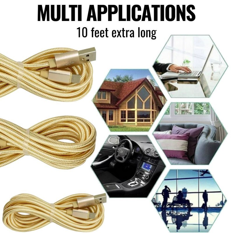 5 Pack USB Fast Charger Cable 10Ft For iPhone 14/13/12/11/XR/SE/8/7/6 Data Cord gallery