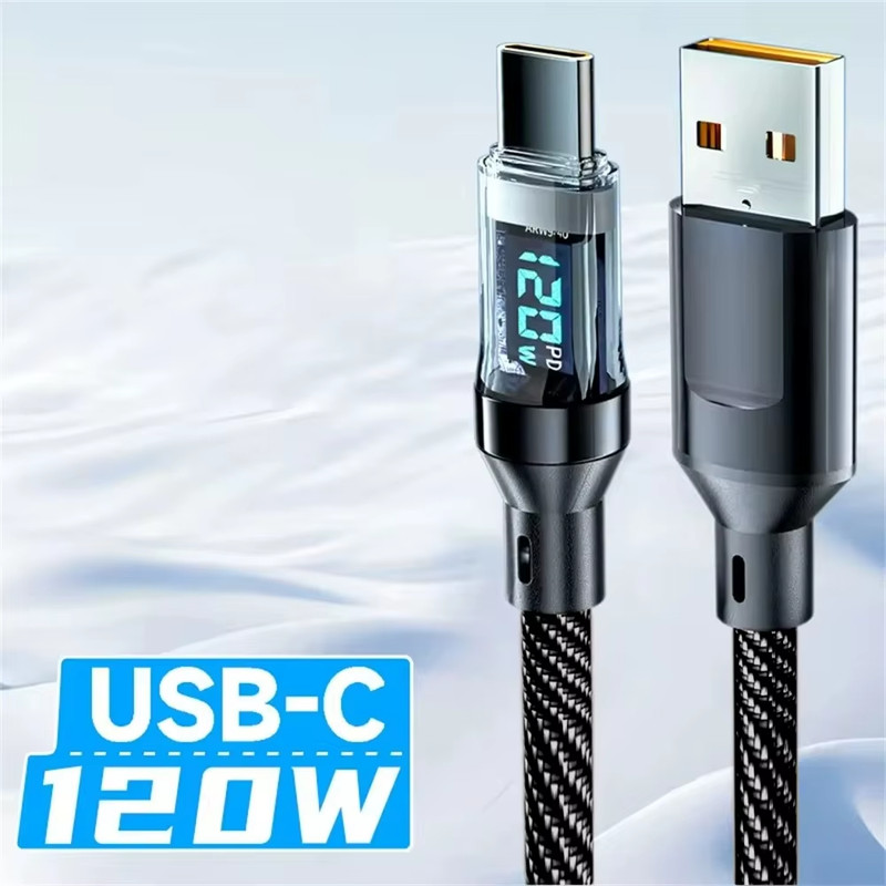120W Type C to Type C Cable Phone Super Fast Charging Cable with LED Display USB