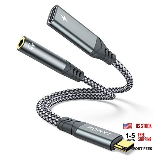 USB C to 3.5mm Headphone and Charger Adapter, 2-in-1 USB Type C to 1-Pack Grey