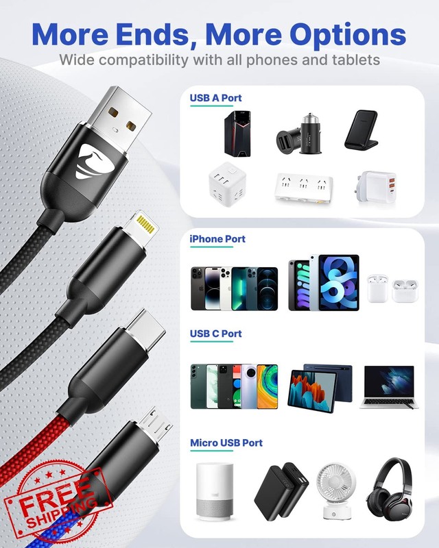 Aioneus 3 in 1 Multi USB Cable 4FT 2PK Black gallery