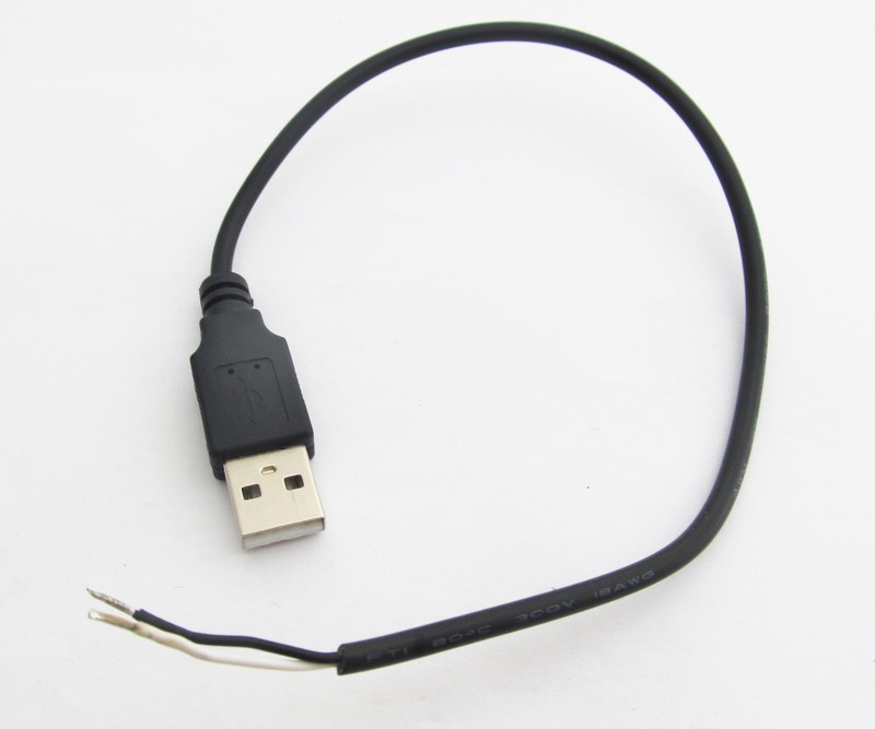 30cm Black USB Male Plug 2 wire Power Cable Cord Connector DIY Lot Quantity