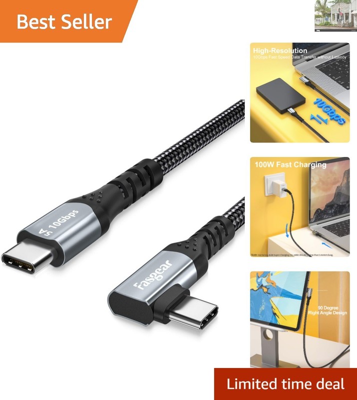 E-Marker 3ft USB-C to USB-C Cable, Braided Design, 10Gbps Data Sync, 90 Degree