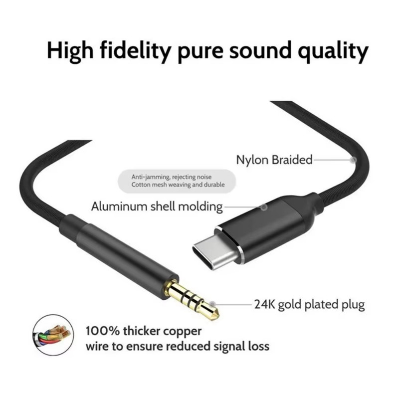 USB Type C to 3.5 MM Jack AUX Cable DAC Type-C Audio Kabel for Car Speaker Headp gallery