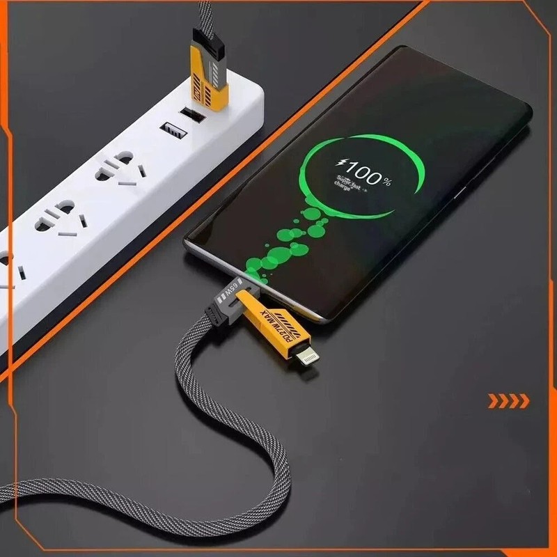 4-in-1 65W USB C Fast Charging Cable 27W PD Nylon Braided 4ft for iPhone Android gallery