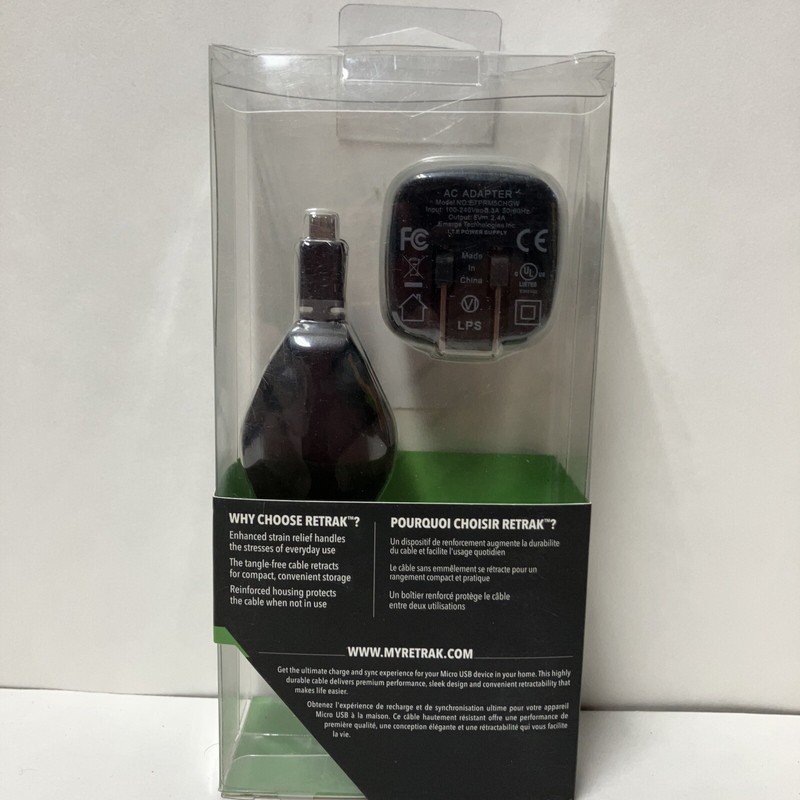 ReTrak Retractable 2.4 Amp Wall Charger & Micro USB 2.0 Sync Cable PremierSeries gallery