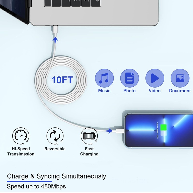 2 Pack Apple MFi Certified Fast Charger For iPhone 10FT USB C To Lightning Cord gallery