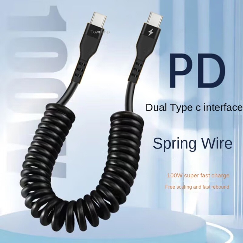 66W 5A Type C To Type C Cable Fast Charging Spring Pull Telescopic Cord Cable US
