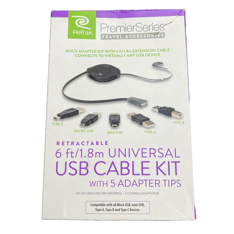 Emerge Tech ETPRU6M Universal USB Extension Retractable Cord, Black, 6 feet