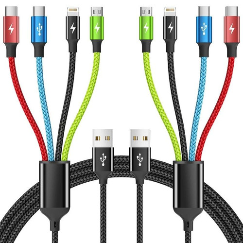 Cruise Essentials 2026 4 in 1 Multi Charging 2Pack 5FT, Black_Red_Blue_Green