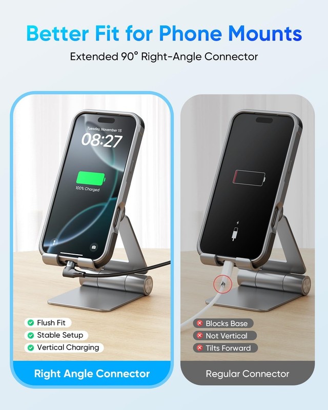 SUNGUY Longer Right Angle USB C Cable for Thick Cases 1FT 2Pack, 60W 90 Degre... gallery