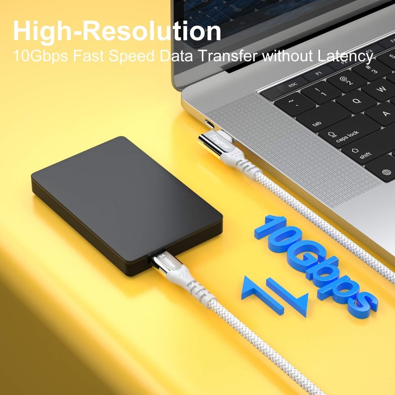 100W USB C to USB C 90 Degree Cable 10ft - Fast Charging & 10Gbps Data Transfer gallery