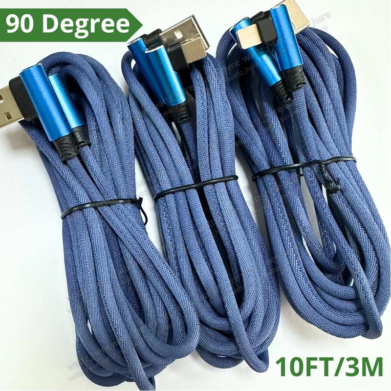 3 Pack 10FT 90 Degree Fast Charger Cable Right Angle For iPhone 14 13 12 11 XR 8