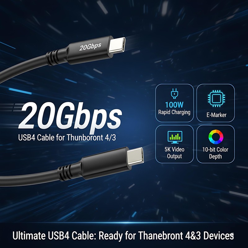 USB 4.0 to USB Link Cable(16.5ft), 20Gbps 100W Fast Charging USB Cable, 8K HD... gallery