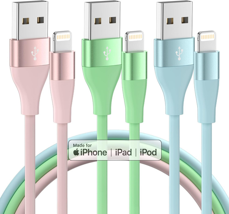 3-Pack 10FT MFi Certified Lightning Cable for Fast Charging