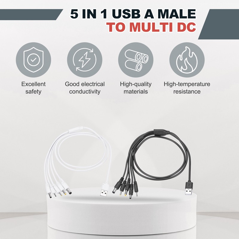 2Pcs USB to DC Power Charging Cable, 5V Round Plug Connector 39", Black White gallery