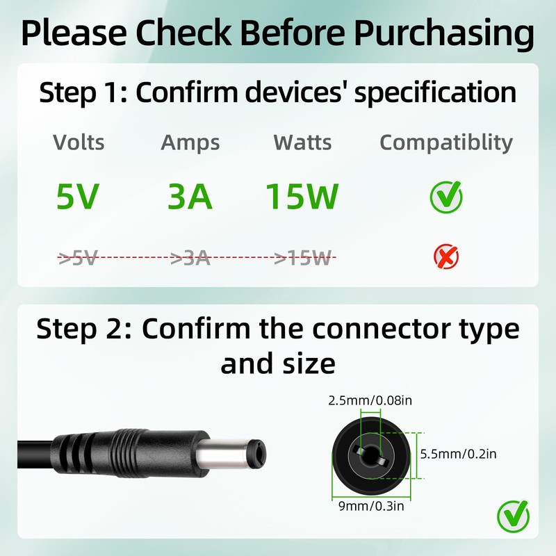 2Pack USB to Dual 5V DC Power Cord, USB to DC 5.5X2.5MM Splitter Charging Cab... gallery