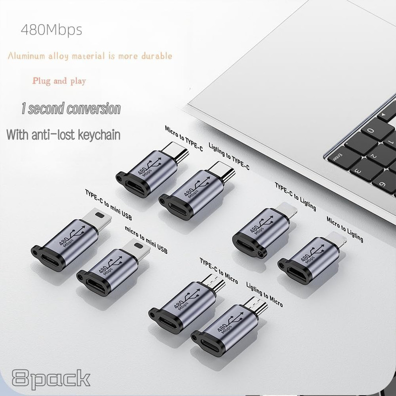 8Pack USB Adapter Kit with USB C Micro USB Mini USB Connectors for Fast Charging gallery
