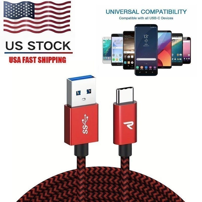 1/2/3 Pack Braided USB C Type-C Fast Charging Data SYNC Charger Cable Cord 3FT