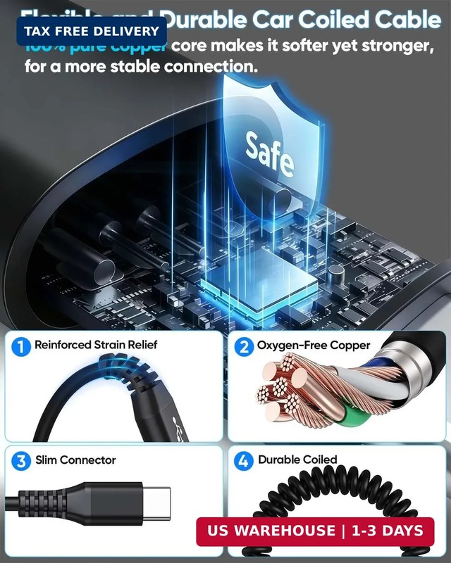 USB to USB C Coiled Cable 6FT 2-Pack, 60W Fast Charging Coiled Cable, USB A to U gallery