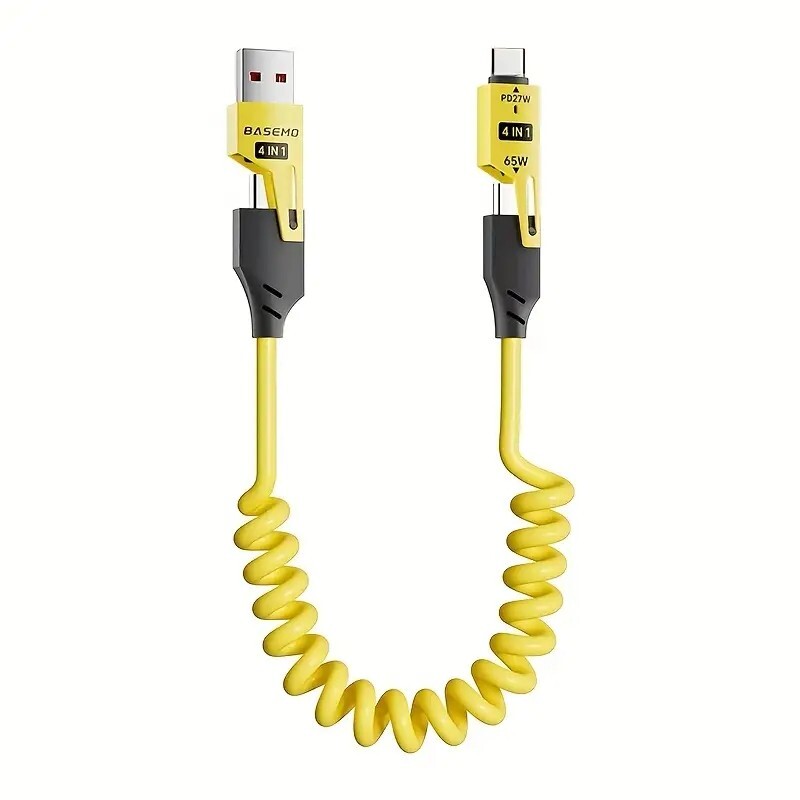 4in 1 Spring Fast Charging Cable, 65W USB-C Multi Fast Charging Cable