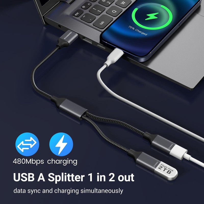 USB Splitter 1 in 2 Out, USB Splitter Cable, Double Dual Port Adapter for Cha... gallery