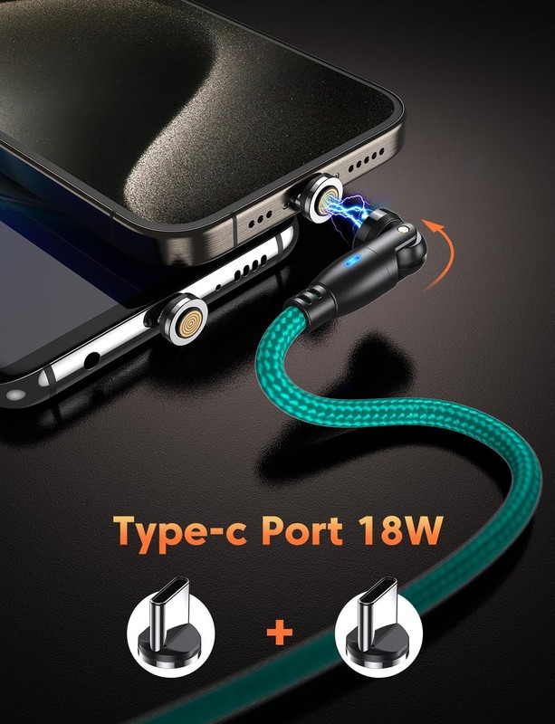9PIN Magnetic USB C Charging Cable (2Pack, 6.6/6.6ft), 360°&180° Rotation Mag... gallery