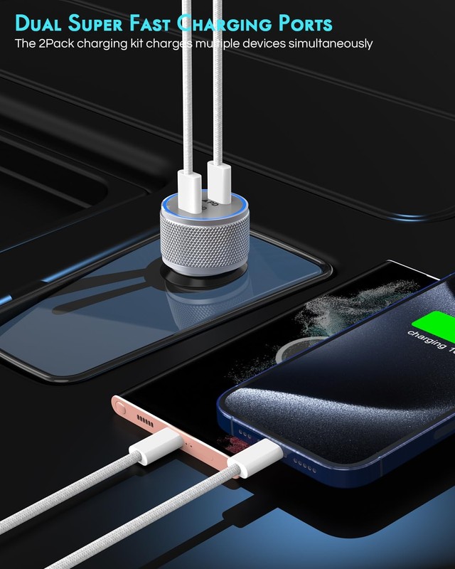 iPhone 17 Car Charger 2 Pack Dual Port USB C Fast Charging Power Supply Cord gallery