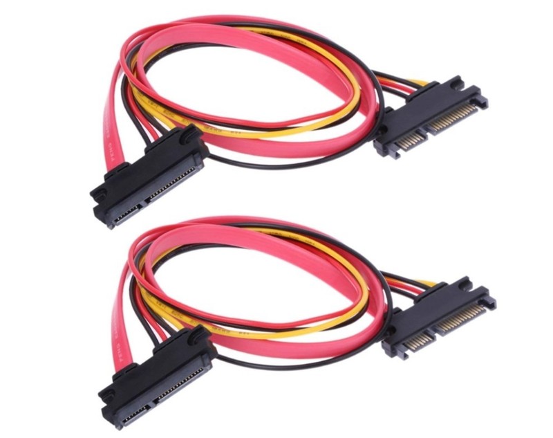2PCS 50cm SATA 22 Pin Female to SATA(7+15) Pin Male Data Power Combo Extension