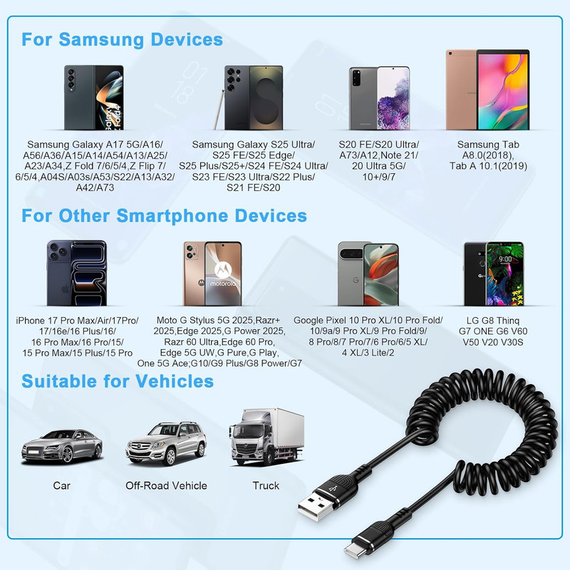USB C Coiled Iphone 17 Charger Cord Retractable Car Charger Cable for Iphone 17 gallery