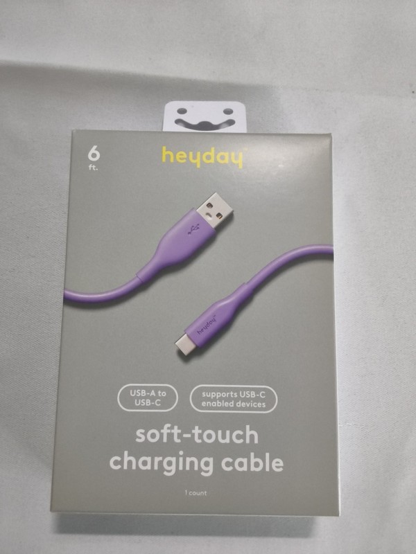 New Heyday 6ft USB-A to USB-C Cable Soft Touch-Purple. A11
