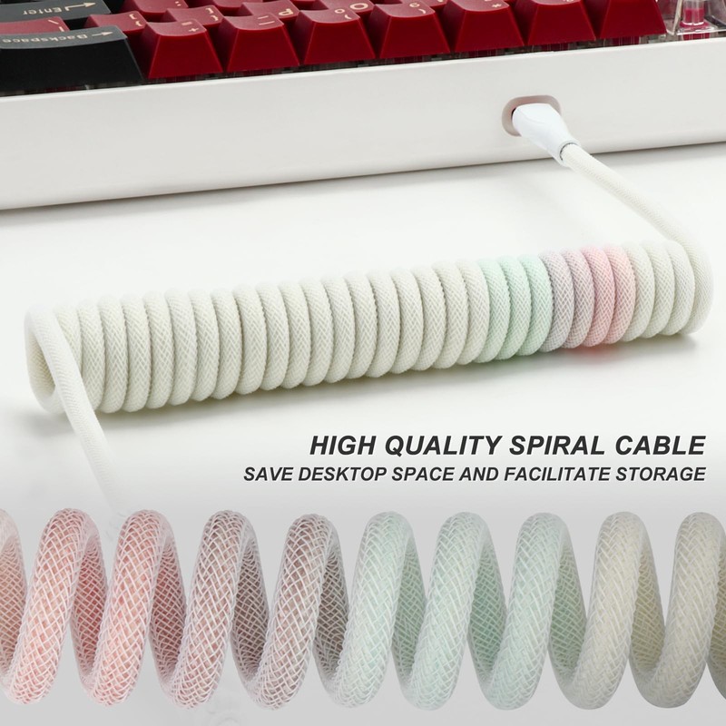 Keyboard Coiled Cable Custom TypeC to USB A Metal Aviator Pink Blue Mix gallery