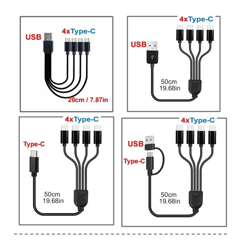 4 in 1 USB A to USB C Multi Charging Cable Micro USB Type C Splitter 5V gallery