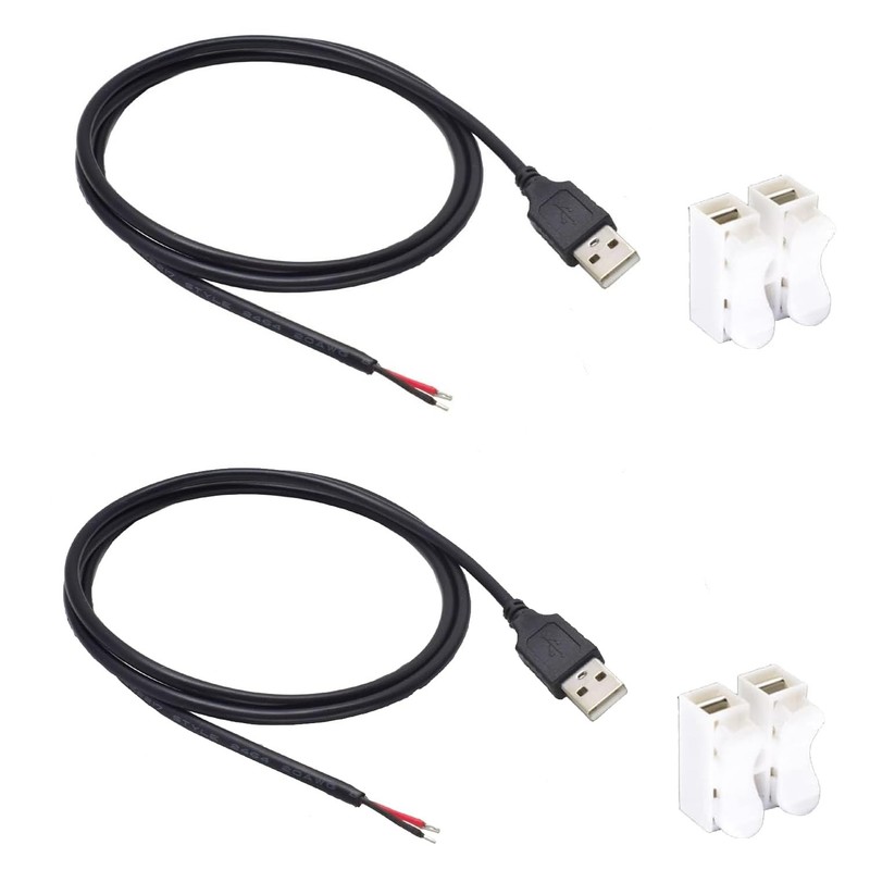 2PCS 20AWG USB Pigtail 2 Wire,1M/3.3FT USB 2.0 Male Plug 2pin Wire DIY Pigtai…