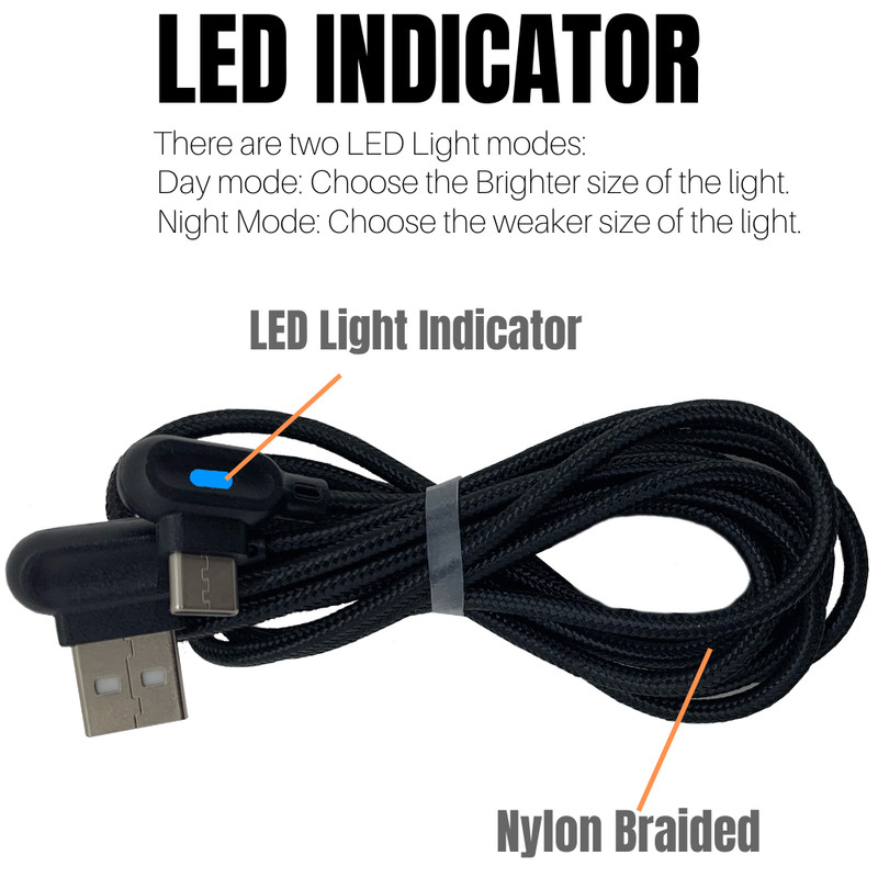 90° Type C Fast Charger Cable 3/6Ft 90 Degree LED For Samsung USBC Charging Cord gallery