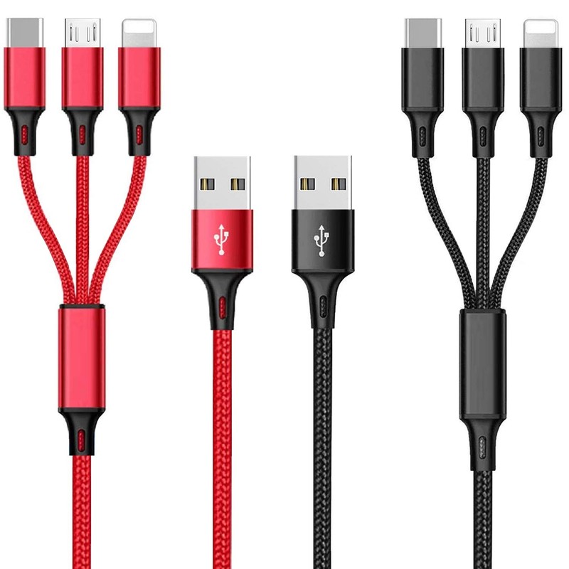 Multi Charging Cable Nylon Braided USB Type-C Universal 4Ft Cord Adapter, 2Pack