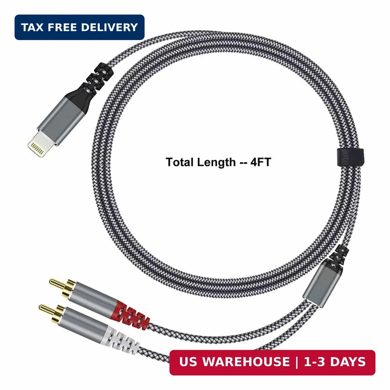 [Mfi Certified] Compatible with Lightning to RCA Cable Audio Adapter, 4FT Ios to gallery