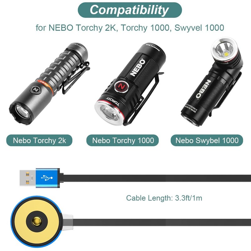 Charger for NEBO Flashlight Torchy 2K/Torchy 1000/Swyvel 1000, Replacement Ma... gallery