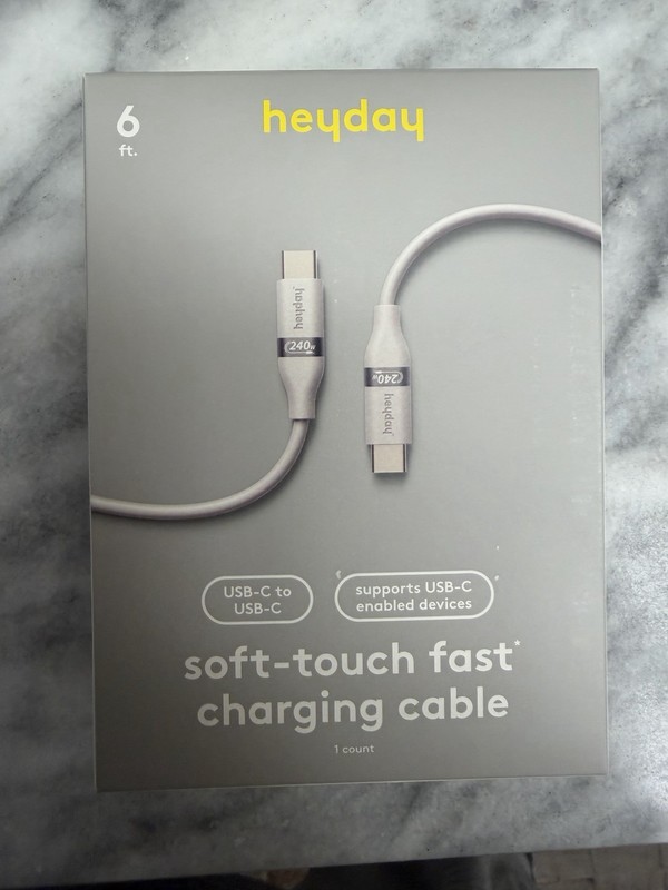 6ft heyday soft touch-fast charging cable Usb-C to Usb-C Gray