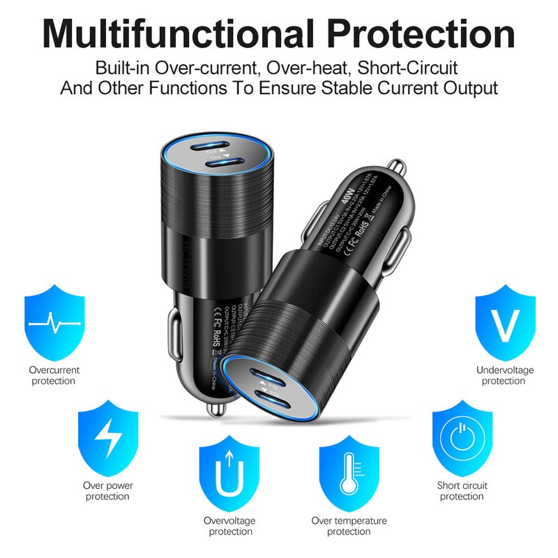 Dual USB C Fast 40W Car Charger Adapter PD Cord For iPhone 16 15 Pro Max Samsung gallery